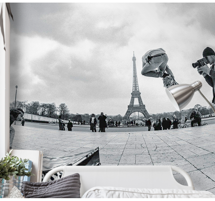 Eiffel Tower skateboarding wall mural paris - TenStickers