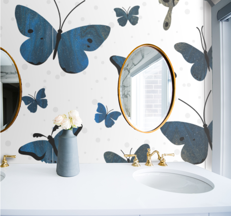 Elegant butterfly flying wall mural bathroom - TenStickers