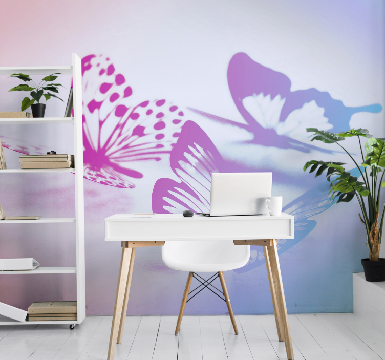 Elegant Butterfly Silhouettes flowers wall mural - TenStickers