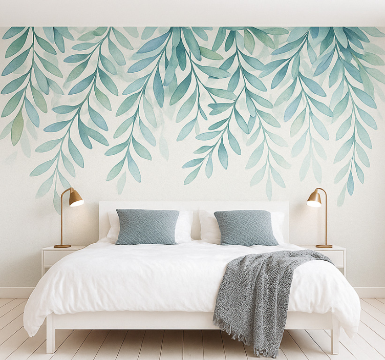 Elegant watercolour leaves murals for teenage bedrooms - TenStickers