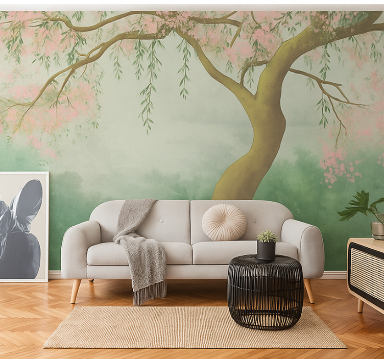 Ethereal cherry blossom living room wall mural - TenStickers