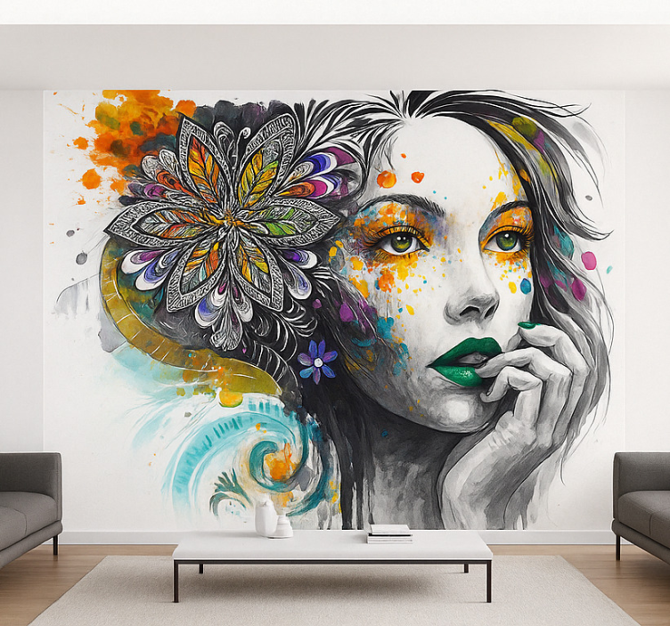 Exploding colours portrait urban art wall mural - TenStickers