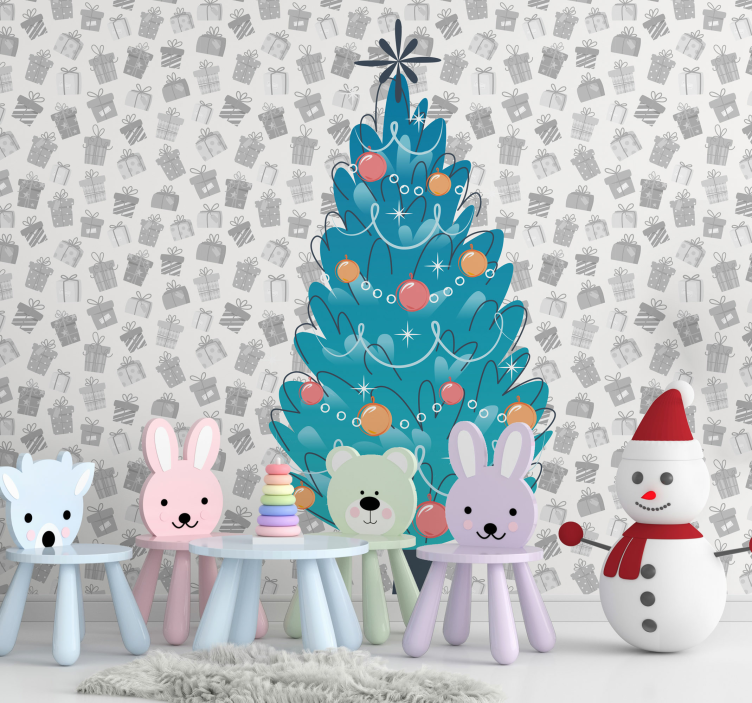 Festive Animal Gathering wall mural christmas - TenStickers
