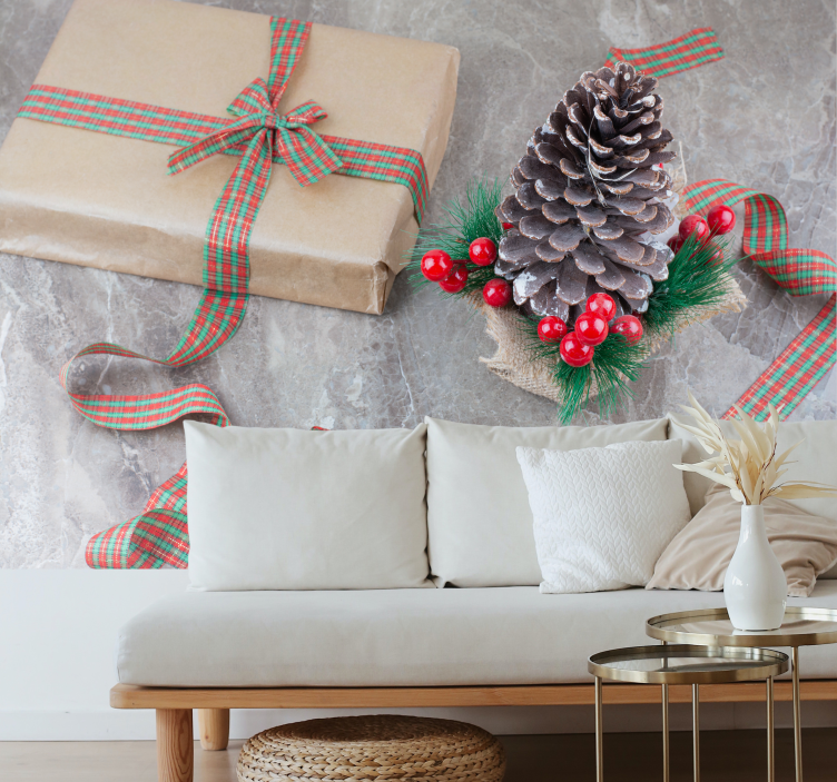 Festive Pinecone Arrangement wall mural christmas - TenStickers