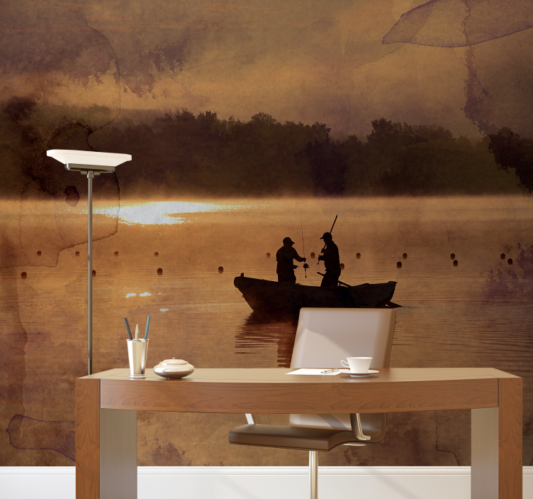 Fishing at Dawn landscape wall mural - TenStickers