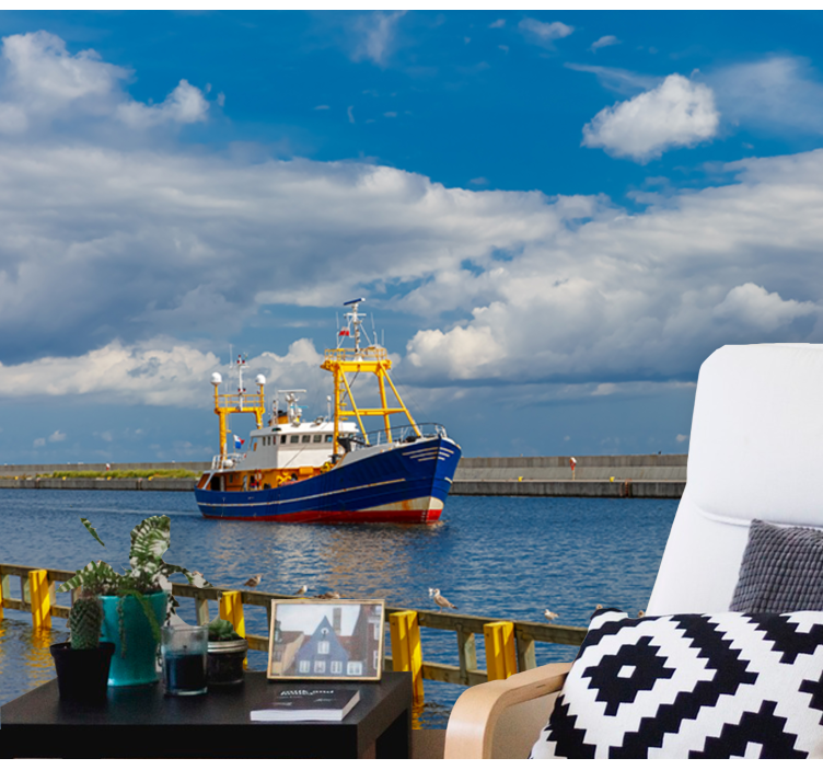 Fishing Boat Harbor sea wall mural - TenStickers