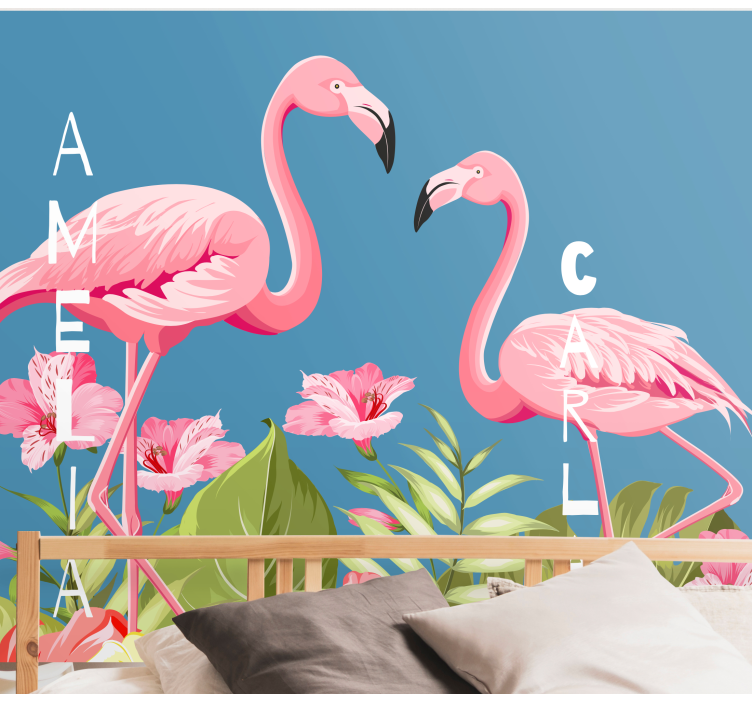 Flamingos and Blooms wall mural animals - TenStickers