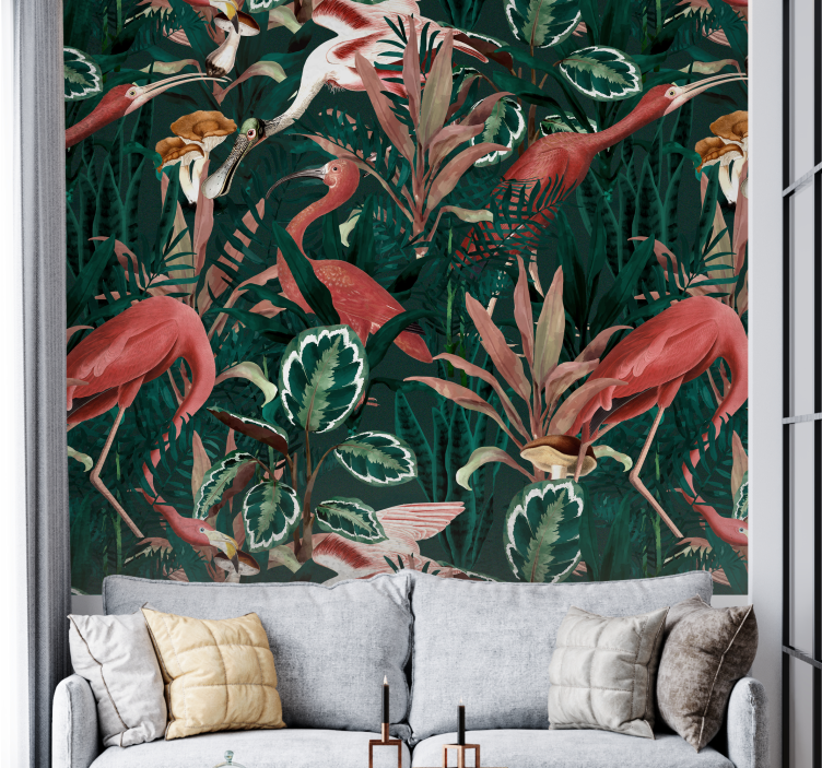 Flamingos in Foliage wall mural animals - TenStickers