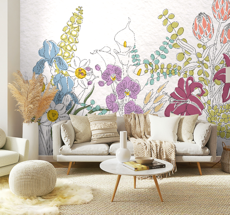 Fleurs dessinées Wall mural - TenStickers