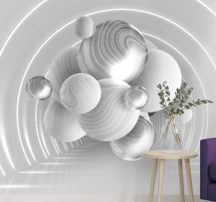 Floating circular shapes 3d mural wallpaper - TenStickers