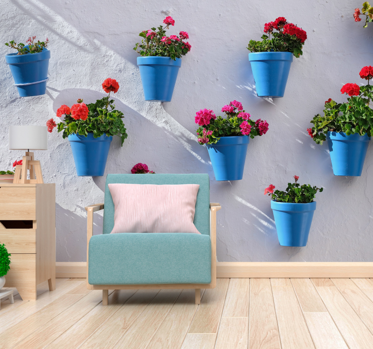 Floral Hanging Pots flowers wall mural - TenStickers