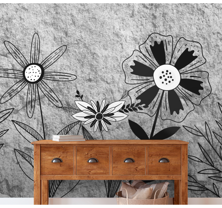 Flowers wall mural black and white floral design - TenStickers