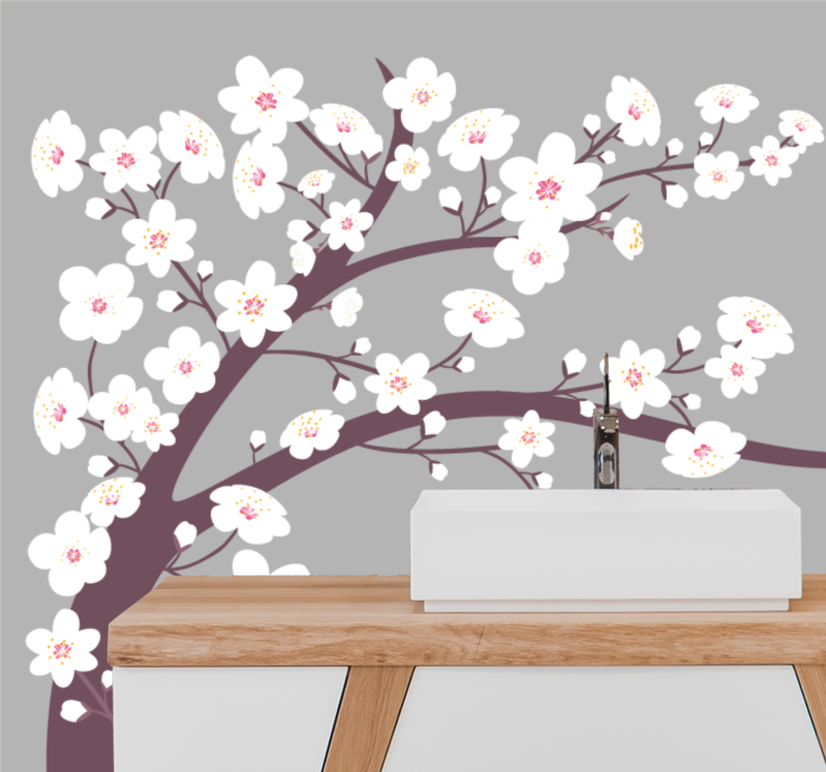 Flowers wall mural blooming cherry branch - TenStickers