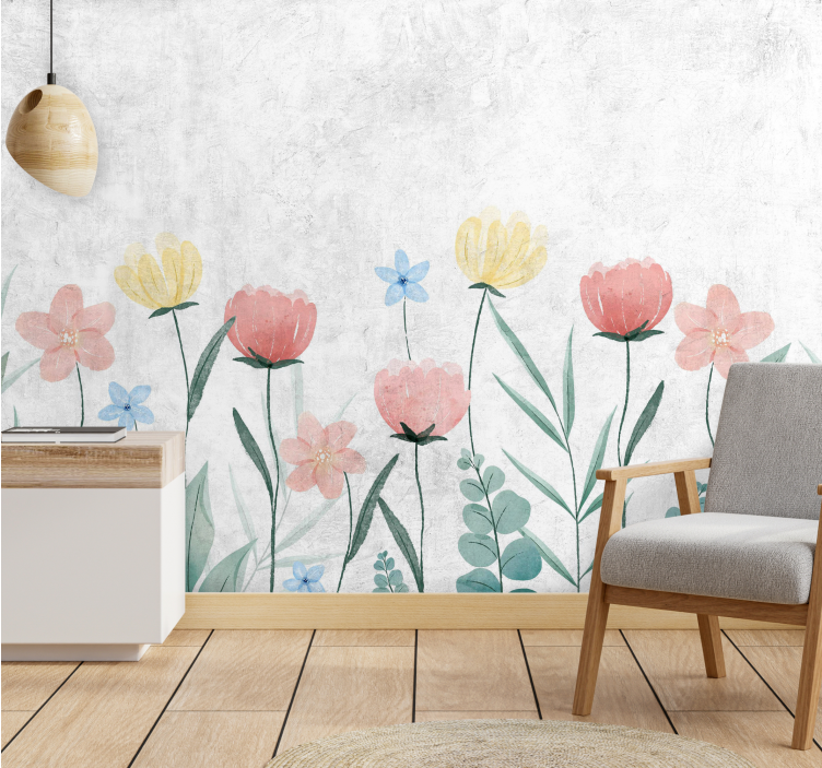 Flowers wall mural blooming flower field - TenStickers
