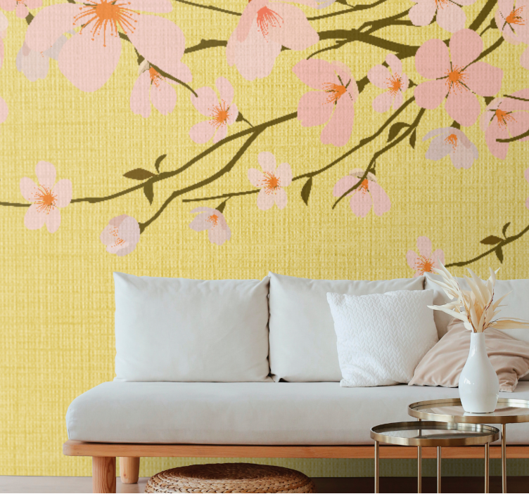 Flowers wall mural blossoming cherry branches - TenStickers