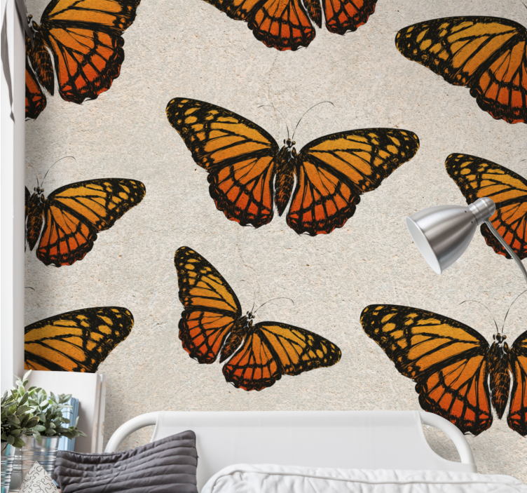 Flowers wall mural butterflies in flight - TenStickers