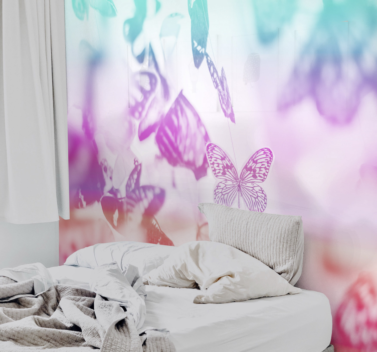Flowers wall mural butterfly garden landscape - TenStickers