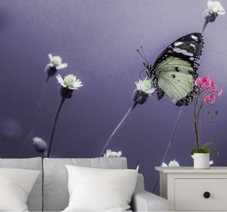 Flowers wall mural butterfly on flowers - TenStickers