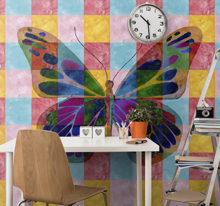 Flowers wall mural colorful butterfly design - TenStickers