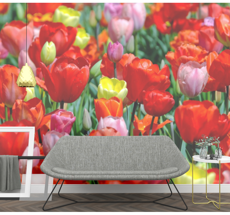 Flowers wall mural colorful tulip meadow - TenStickers