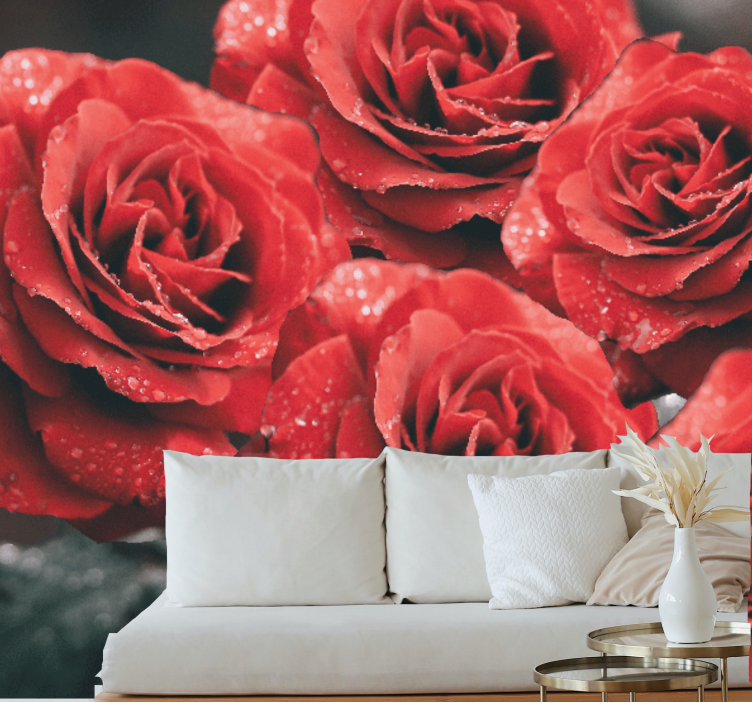 Flowers wall mural crimson rose blossoms - TenStickers