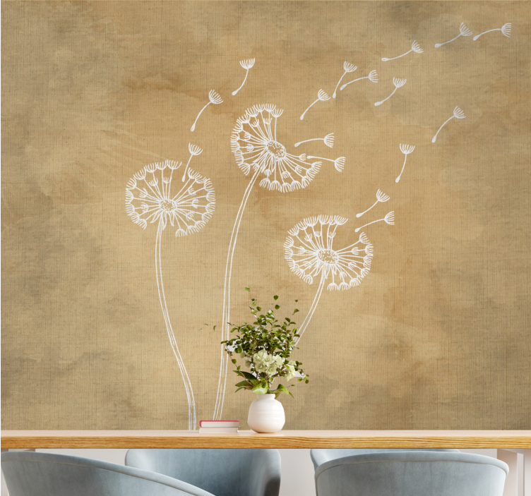 Flowers wall mural dandelion seeds in the breeze - TenStickers