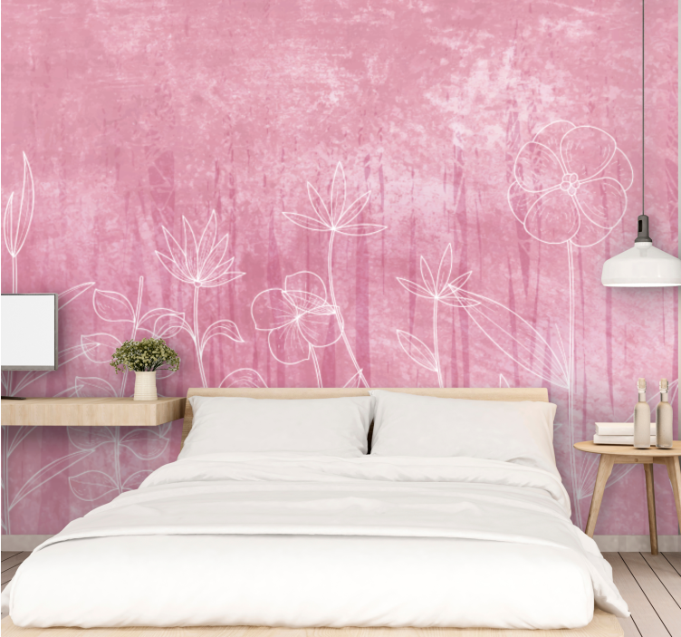 Flowers wall mural delicate floral outline - TenStickers