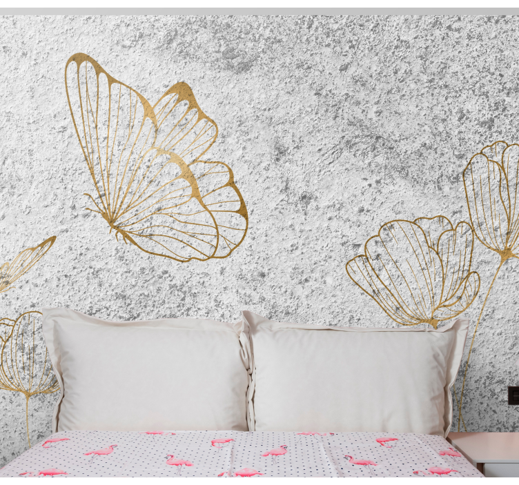 Flowers wall mural elegant butterfly design - TenStickers