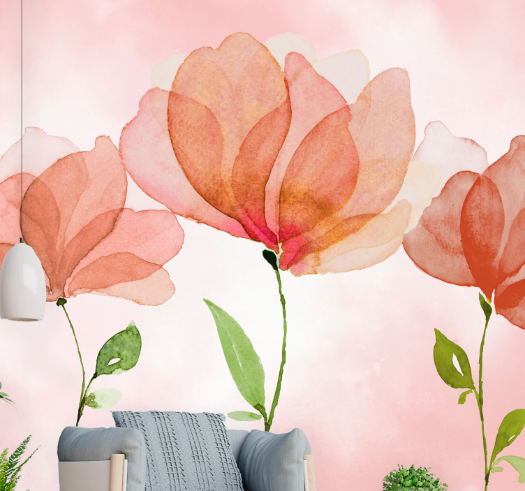 Flowers wall mural elegant floral blooms - TenStickers