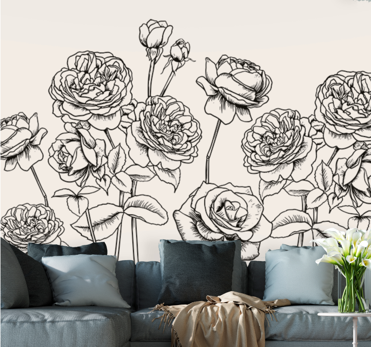 Flowers wall mural elegant rose design - TenStickers