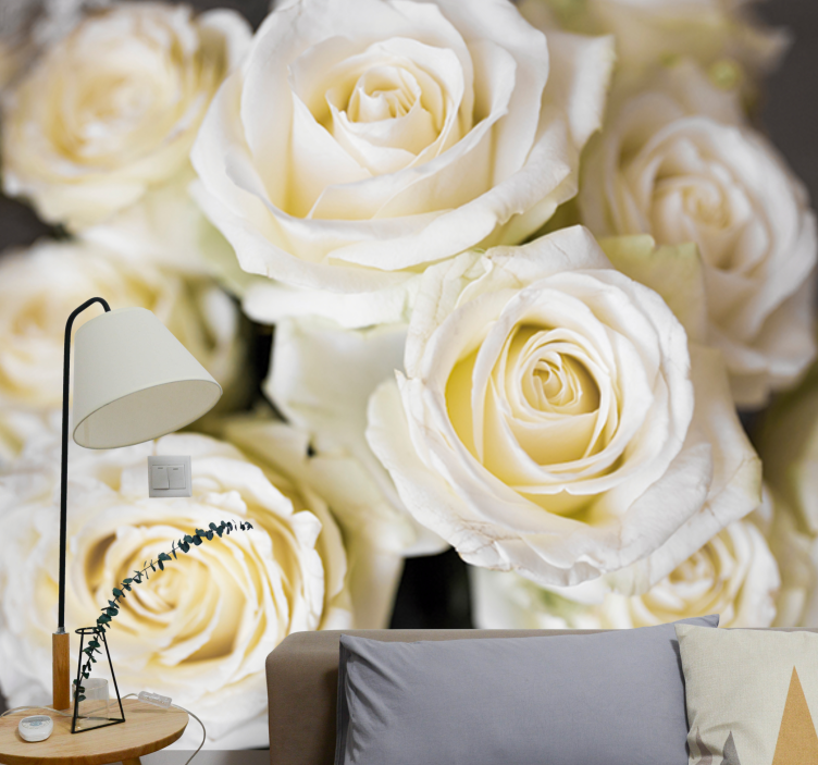 Flowers wall mural elegant white roses - TenStickers