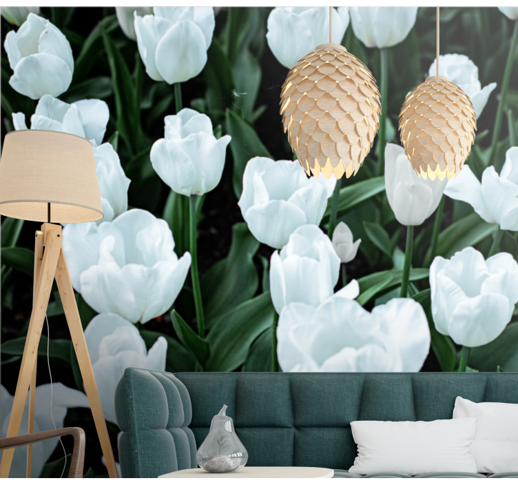 Flowers wall mural elegant white tulips - TenStickers
