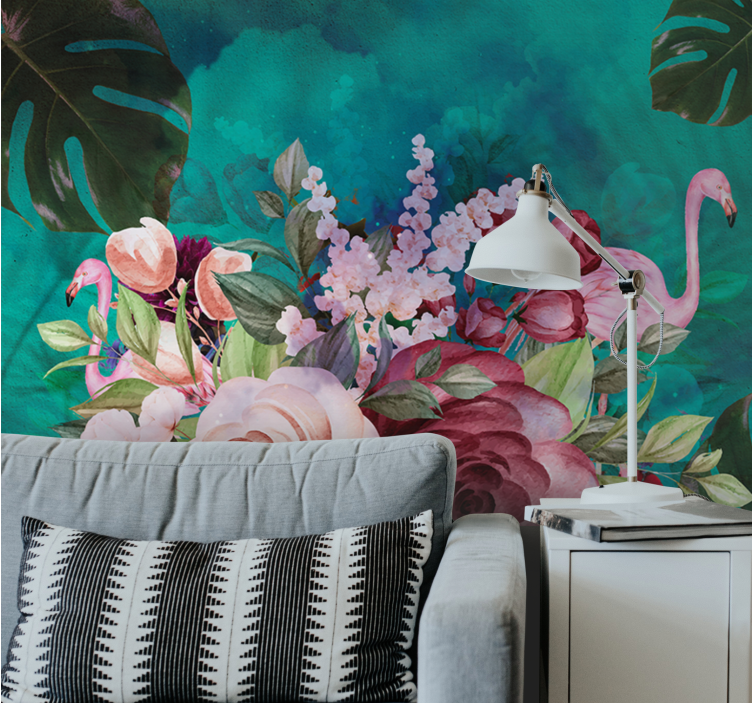Flowers wall mural flamingo floral arrangement - TenStickers