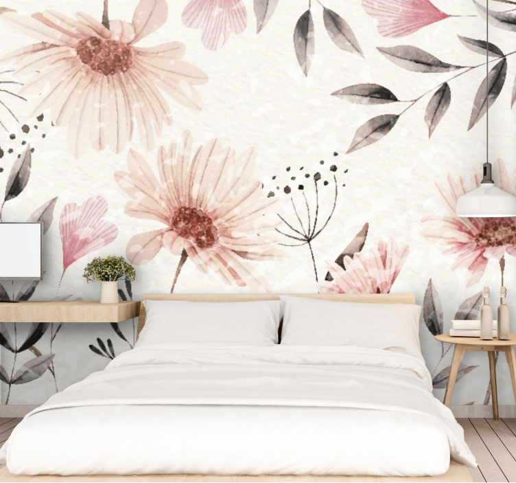 Flowers wall mural floral pink design - TenStickers