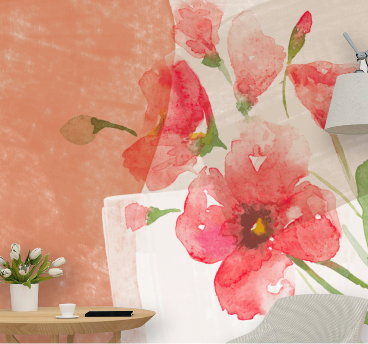 Flowers wall mural floral watercolor design - TenStickers