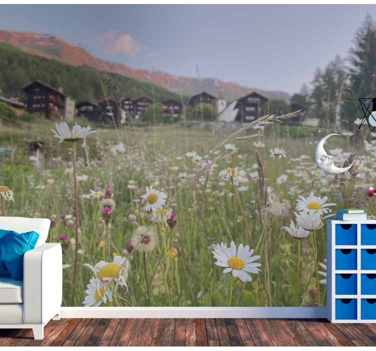 Flowers wall mural flowering meadow scene - TenStickers