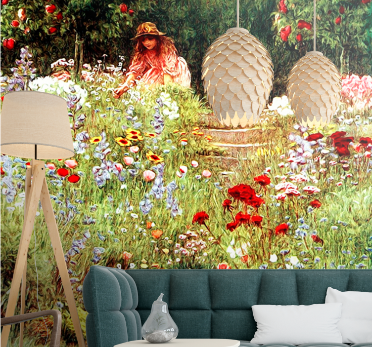 Flowers wall mural garden pathway scene - TenStickers
