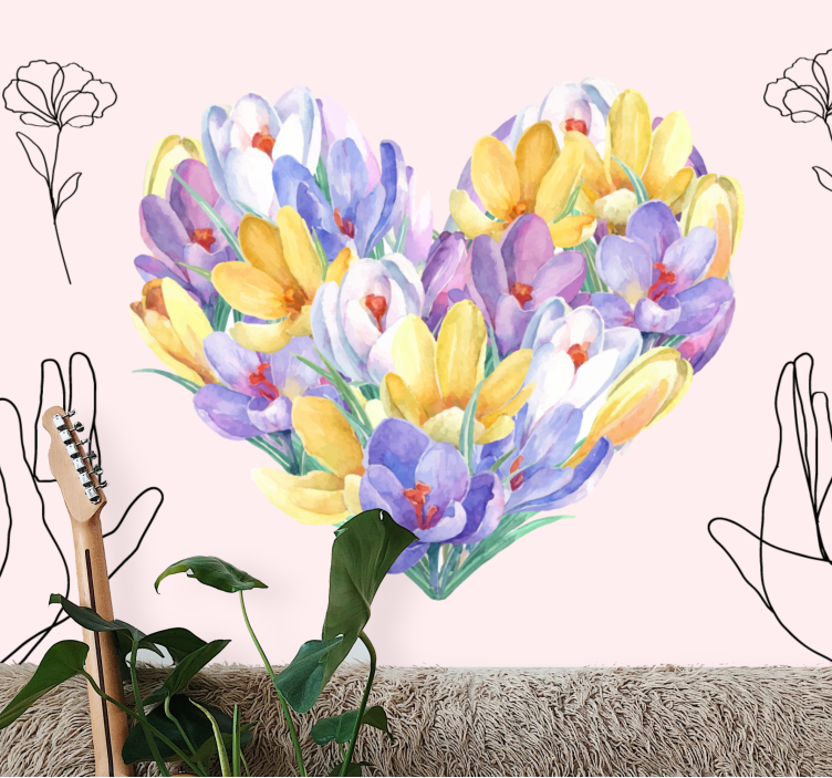 Flowers wall mural heart shaped bouquet - TenStickers