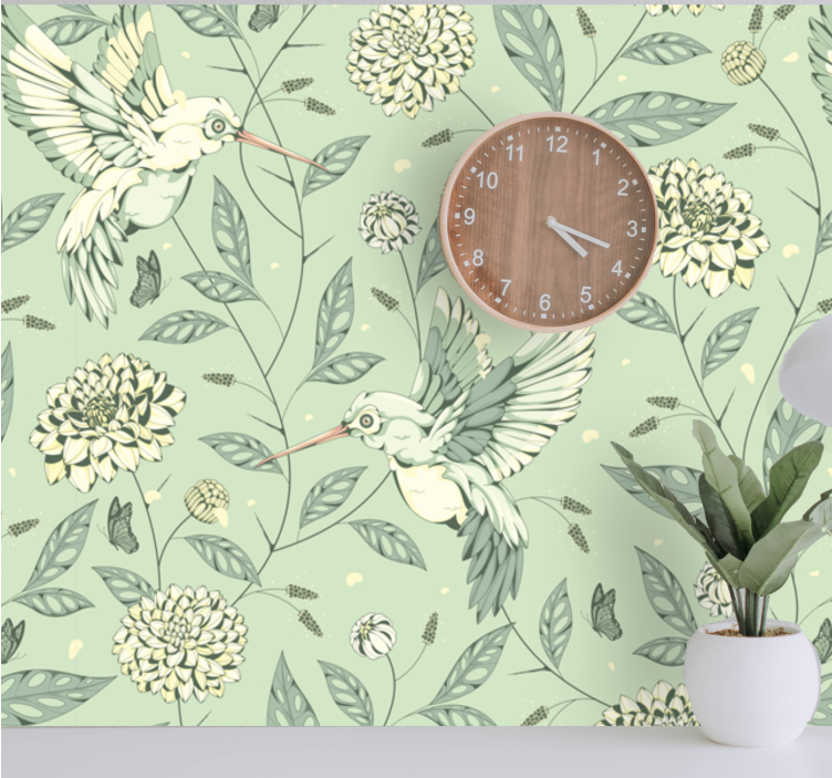 Flowers wall mural hummingbirds among blooms - TenStickers