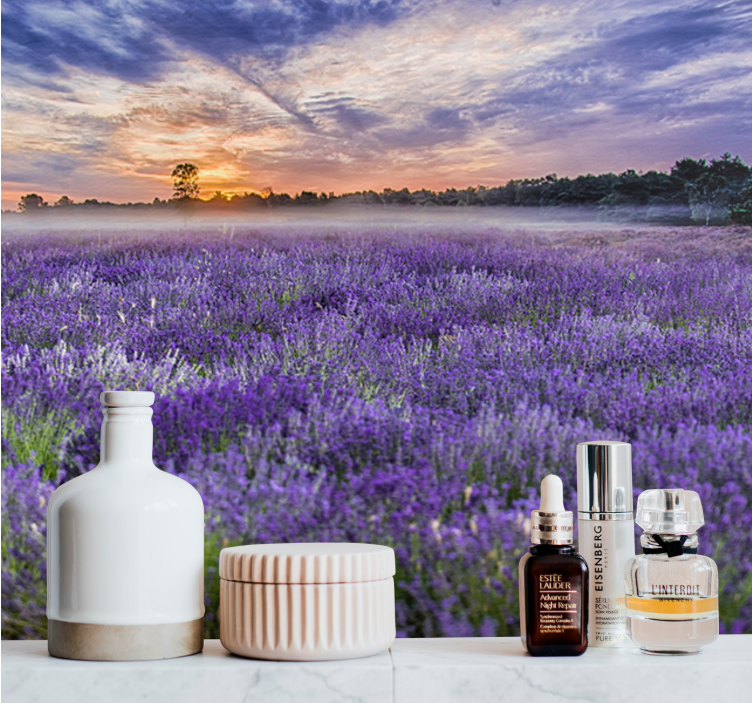 Flowers wall mural lavender field at dusk - TenStickers