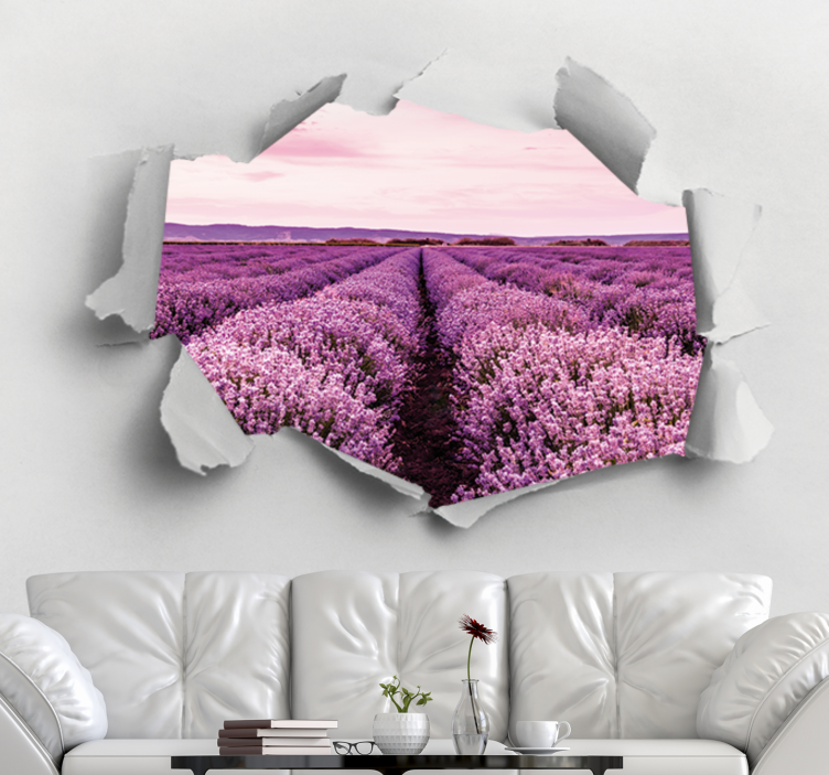 Flowers wall mural lavender field view - TenStickers