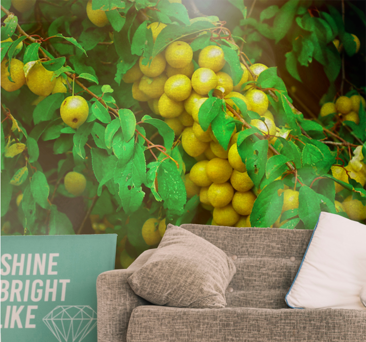 Flowers wall mural lush greenery and fruits - TenStickers