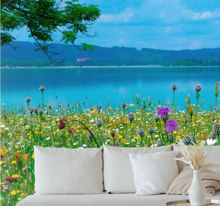 Flowers wall mural lush meadow flora - TenStickers