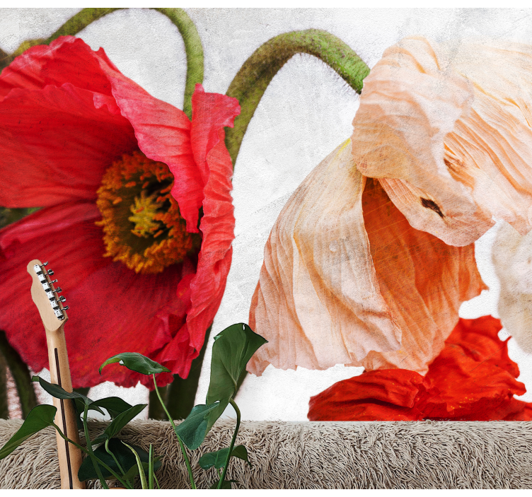 Flowers wall mural lush poppy blooms - TenStickers
