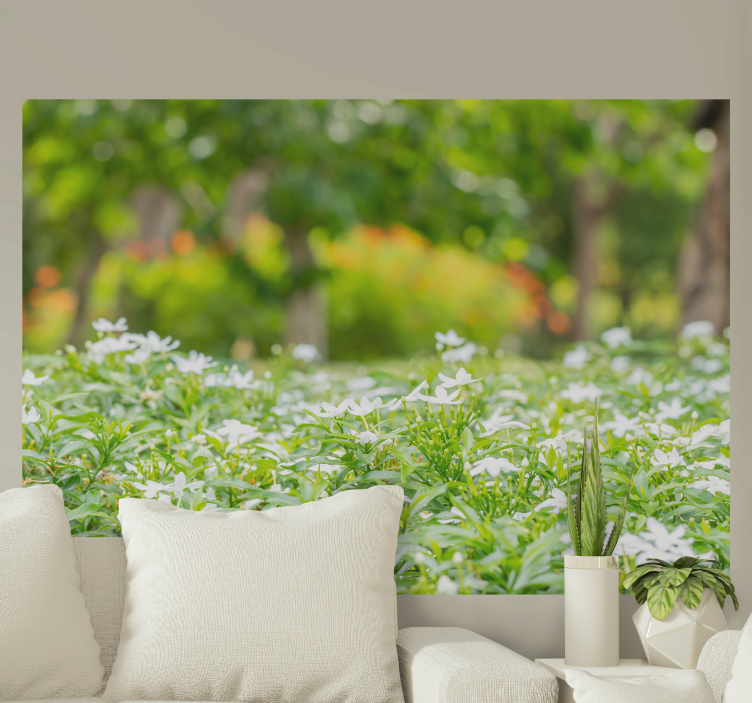 Flowers wall mural lush white blooms - TenStickers