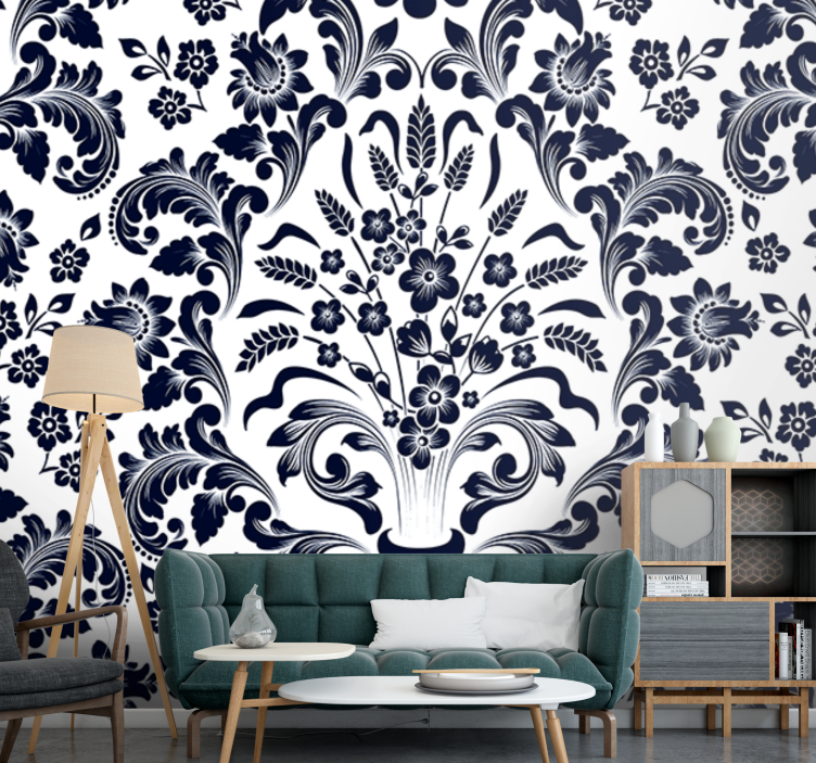 Flowers wall mural navy floral design - TenStickers