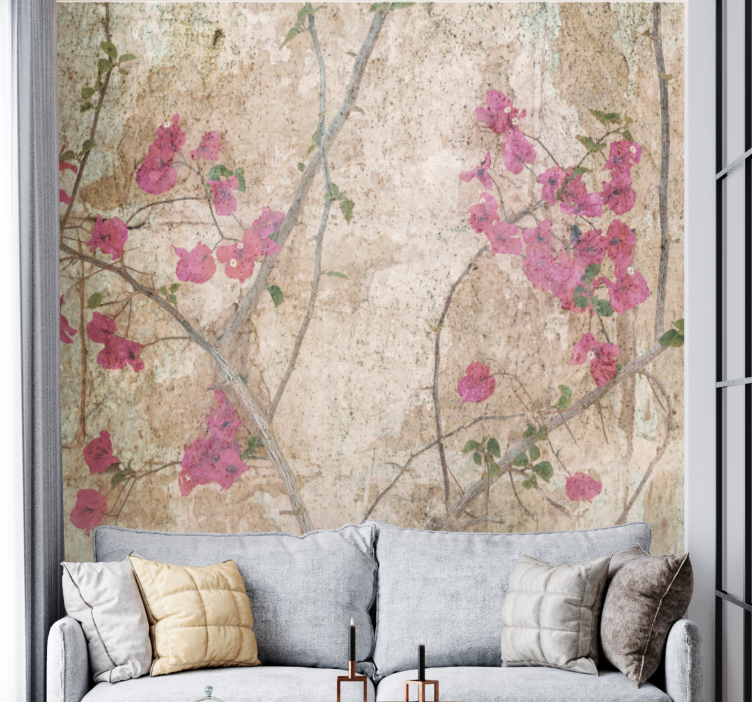 Flowers wall mural pink bougainvillea blooms - TenStickers