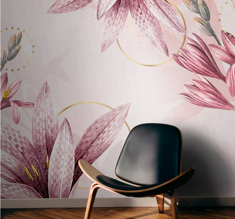 Flowers wall mural pink lily blooms - TenStickers