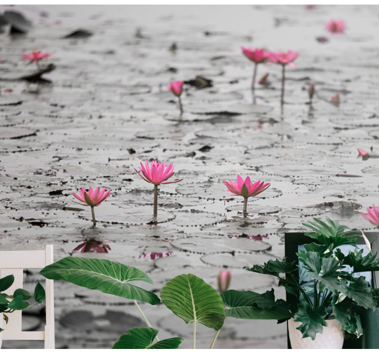 Flowers wall mural pink lotus blooms - TenStickers