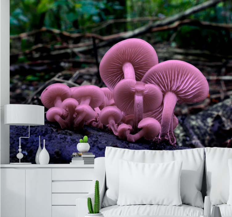 Flowers wall mural pink mushroom clusters - TenStickers